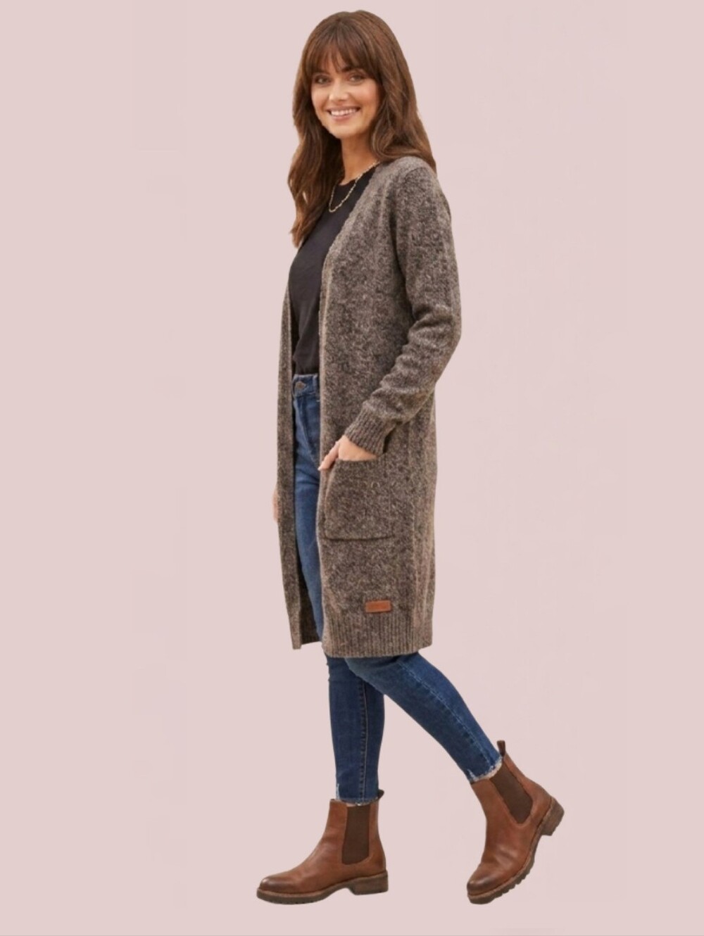 Simply Southern Womens Long Open Duster Cotton Blend Cardigan Patch Pockets Sz L